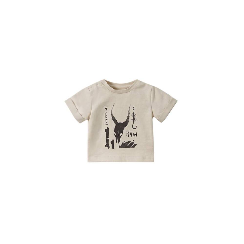 NEW OMAMIMINI baby boxy yee haw print t-shirt in sand